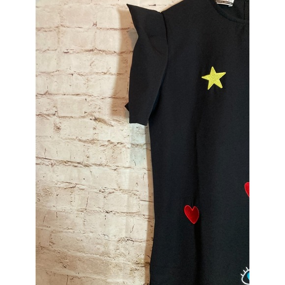 SOBE Dress Womens Medium Black Artsy Embroidered Retro Puff Sleeve - Picture 5 of 13